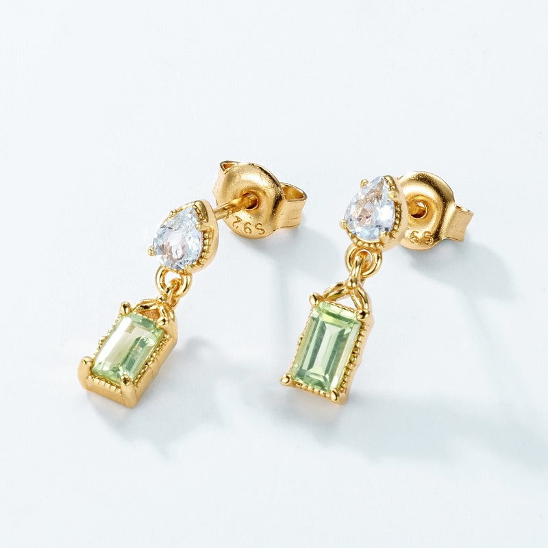 Pendientes geométricos de peridoto vintage de diseño original hechos a mano por Kemstone para mujer - Plata S925 con baño de oro de 10 quilates