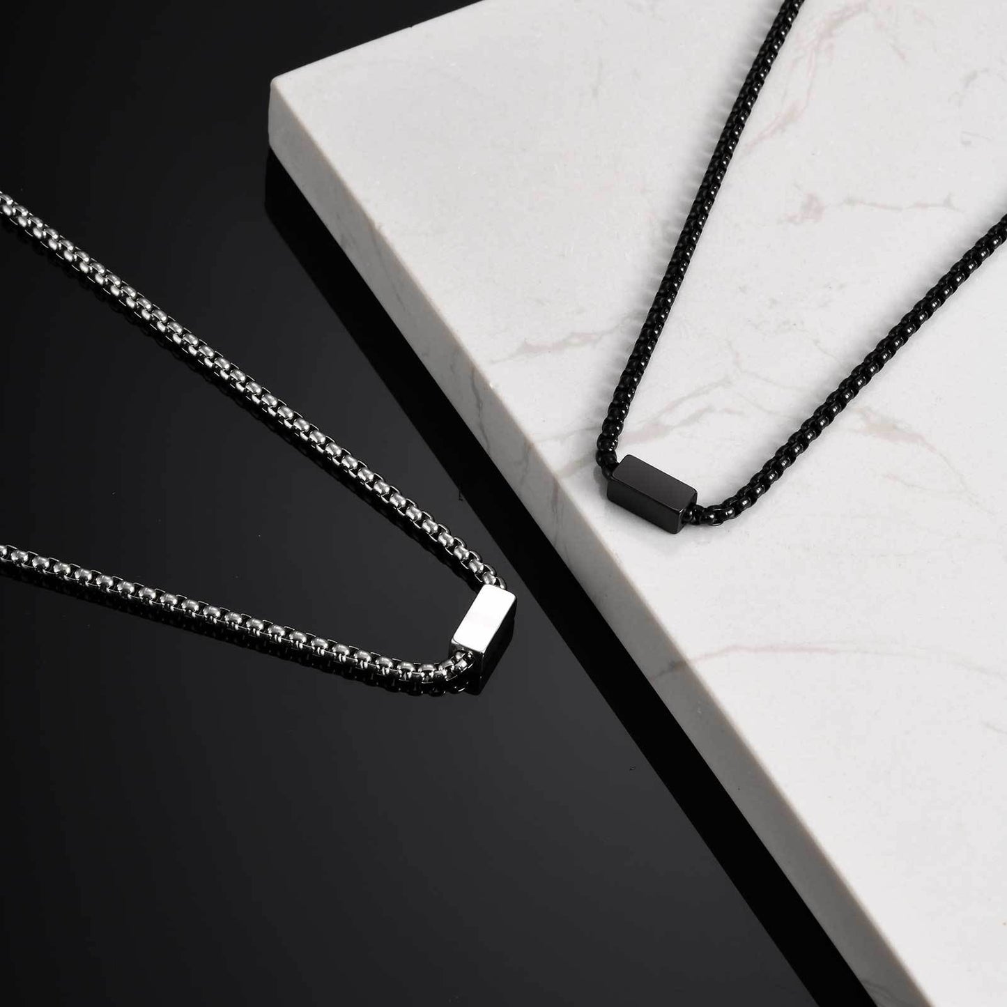 Kemstone Stainless Steel Box Chain Necklace with Rectangular Bar for Men NC-2206