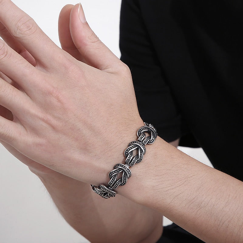 Pulsera punk Kemstone de acero y titanio negro mate - Diseño de puntos geométricos para hombre (ajustable) KB163101-KJX