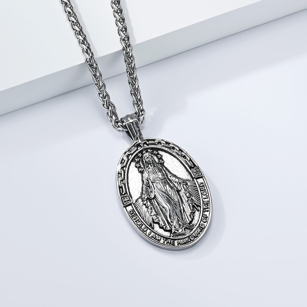 Kemstone Stainless Steel Medallion Pendant Necklace – Vintage Oval Design for Men K-PT681
