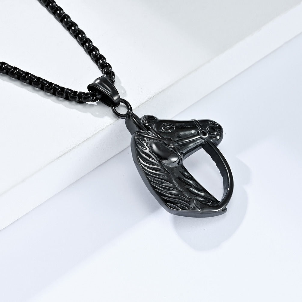 Kemstone Stainless Steel Racing Horse Head Pendant Necklace for Men K-PT440