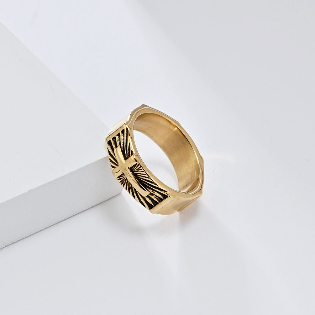 Kemstone Men’s Stainless Steel Cross Ring – Vintage Faith Gothic Band K-R938