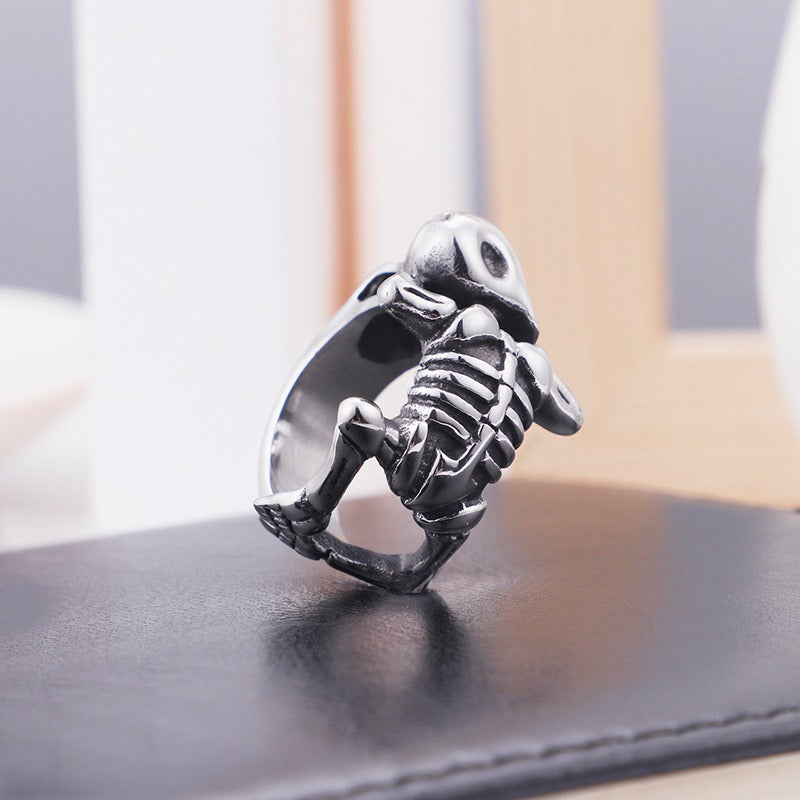 Kemstone Gothic Skull Ring - Stainless Steel Punk Jewelry for Men with Adjustable Band, Halloween & Dark Aesthetic Accessories KR49225-K