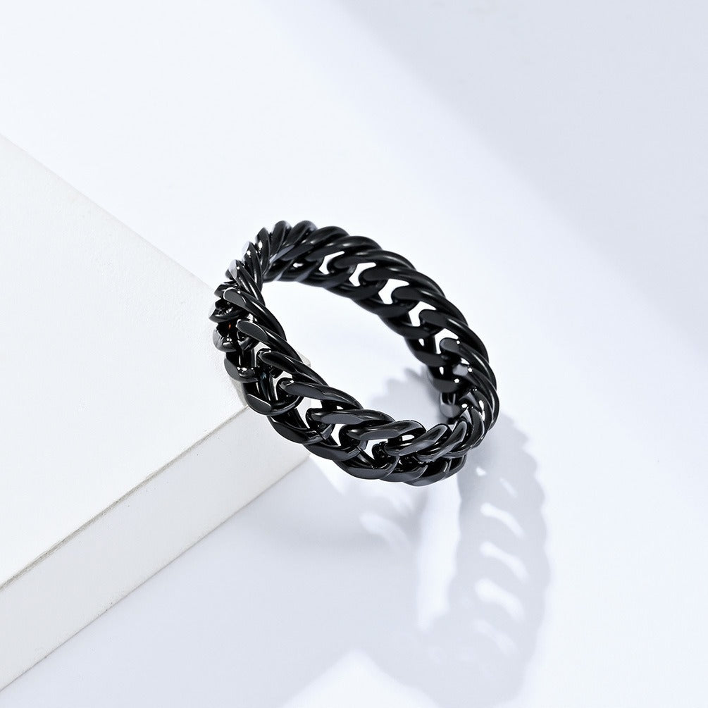 Kemstone Titanium Steel Cuban Chain Link Ring – Double Chain for Men & Women Jewelry K-R700