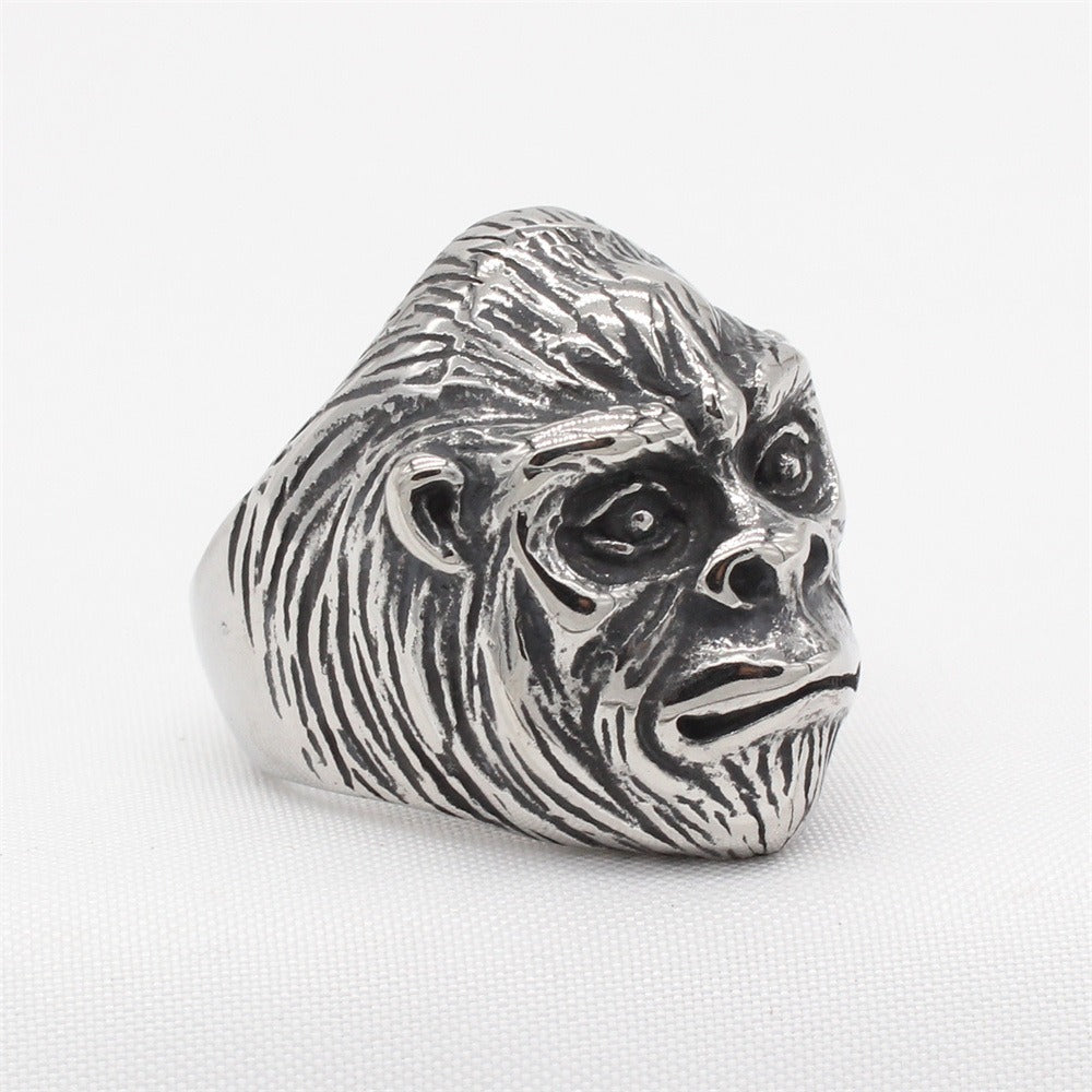 Kemstone Vintage Gorilla Titanium Steel Ring for Men – Sculpted Animal Head Design R1741