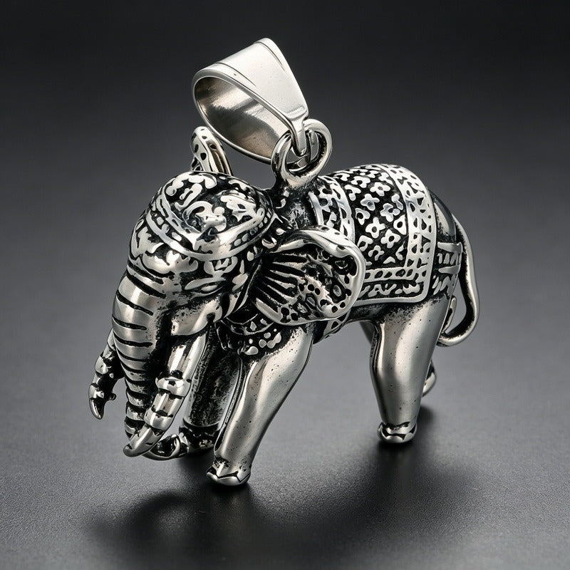 Kemstone Stainless Steel Elephant Pendant Necklace for Men Vintage Red Accent KP118497-LU