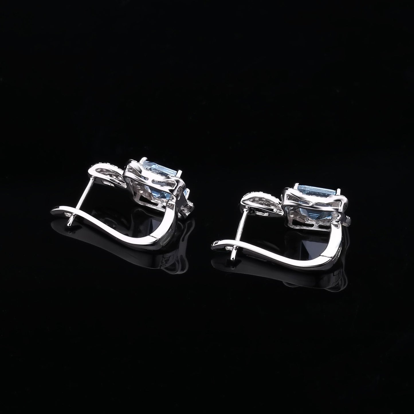 Pendientes Kemstone de plata de ley con topacio azul cielo y detalles de circonita blanca, diseño original, hechos a mano, K244284E