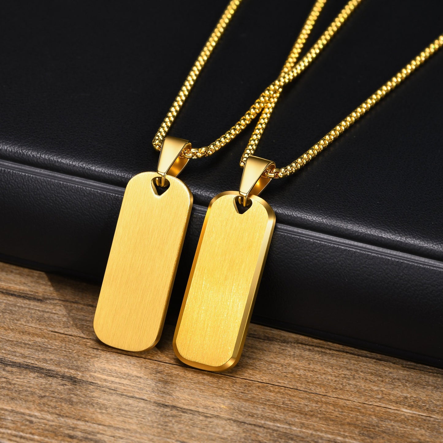 Kemstone Tag Pendant Necklace Beveled Edge Stainless Steel Rectangle Plate for Men PN-1896