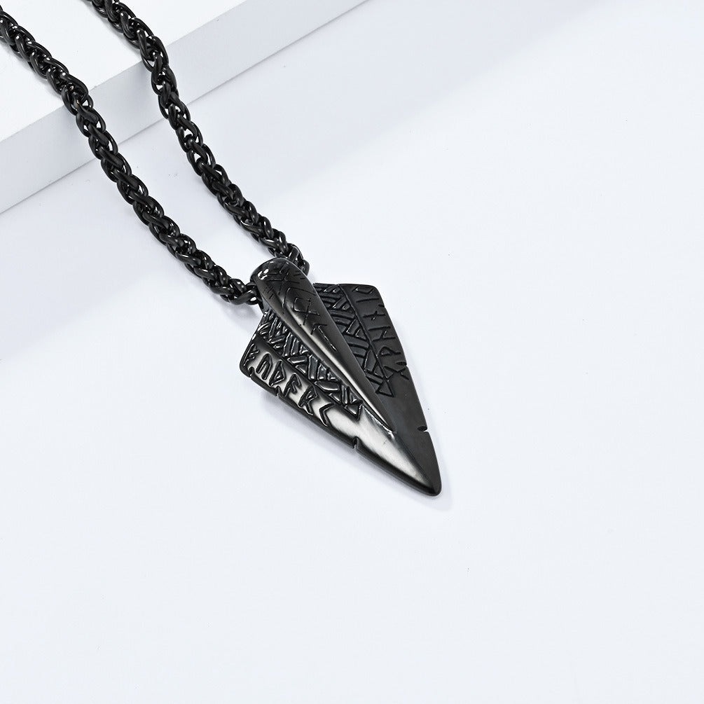 Kemstone  Viking Rune Spear Pendant Necklace for Men – Stainless Steel Arrowhead Symbol K-PT544