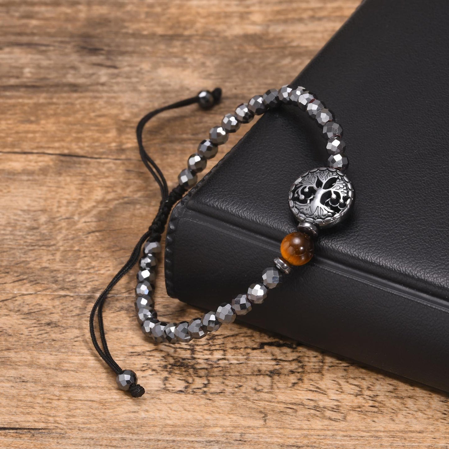 Kemstone Stainless Steel Tree of Life Tiger Eye & Hematite Beaded Bracelet for Men BR-1782
