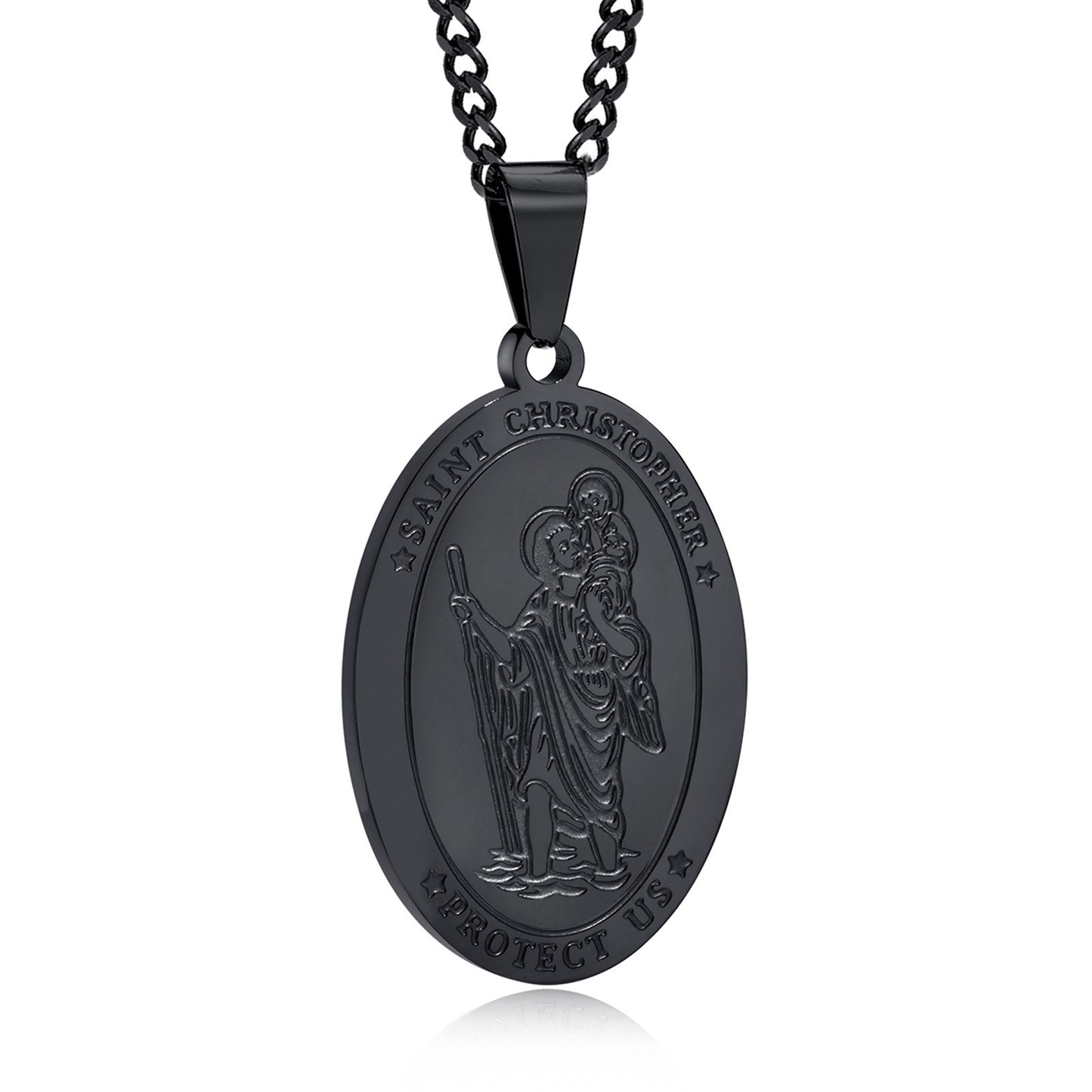 Kemstone Stainless Steel Oval Medallion Pendant Necklace for Men – Black Vintage 60cm PN-1665