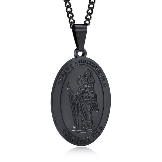 Kemstone Stainless Steel Oval Medallion Pendant Necklace for Men – Black Vintage 60cm PN-1665