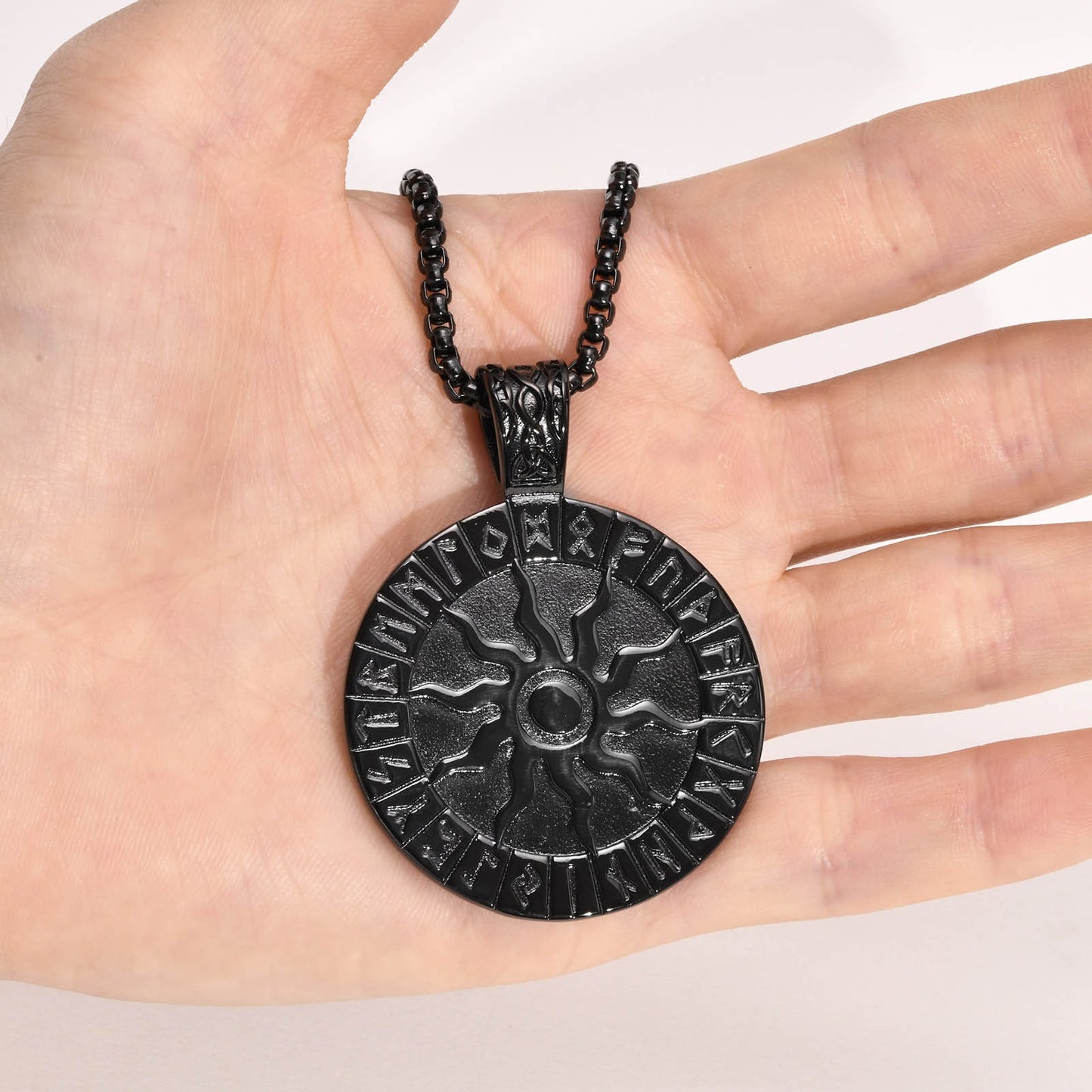 Kemstone Viking Rune Sun Pendant Necklace for Men – Stainless Steel PN-1631