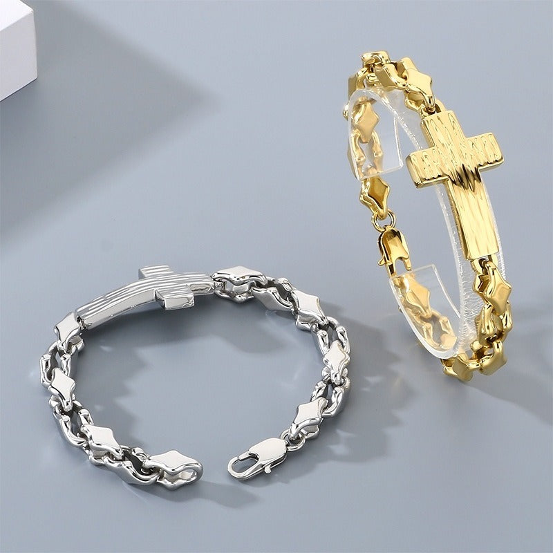 Kemstone Cross Bracelet for Men Titanium Steel Hammered Texture Gold Silver Black KB211655-KFC