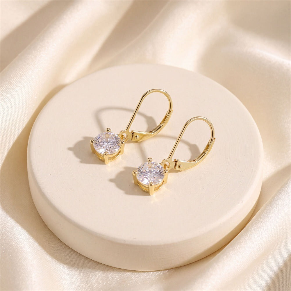 Kemstone Round Cubic Zirconia Leverback Earrings for Women 925 Sterling Silver LZE62