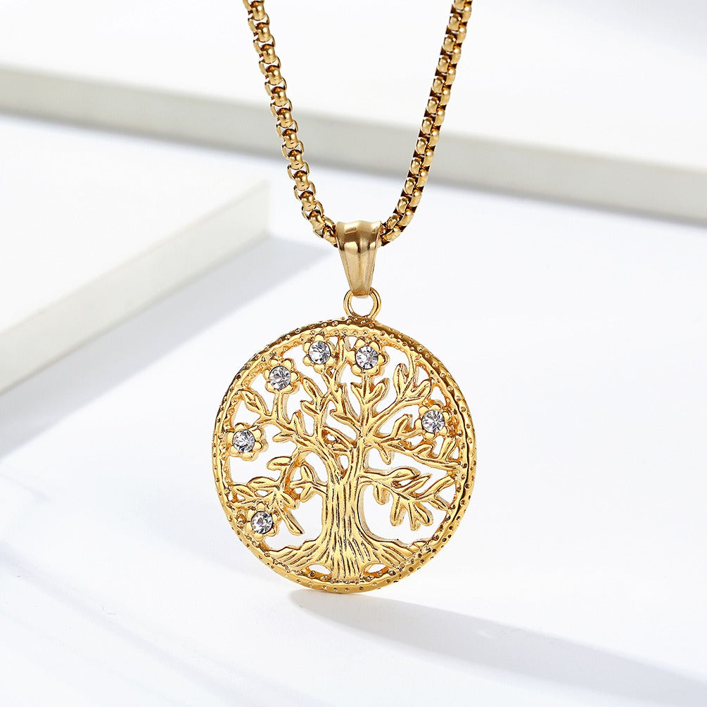 Kemstone Viking Tree of Life Necklace – Titanium Steel Zircon Pendant for Men K-PT497
