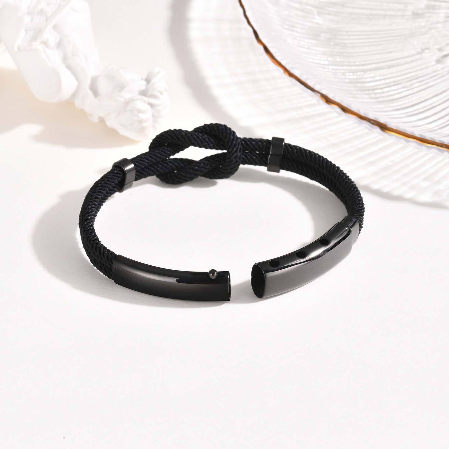 Kemstone Men’s Stainless Steel Infinity Knot Bracelet – Black Milan Cord BL-739