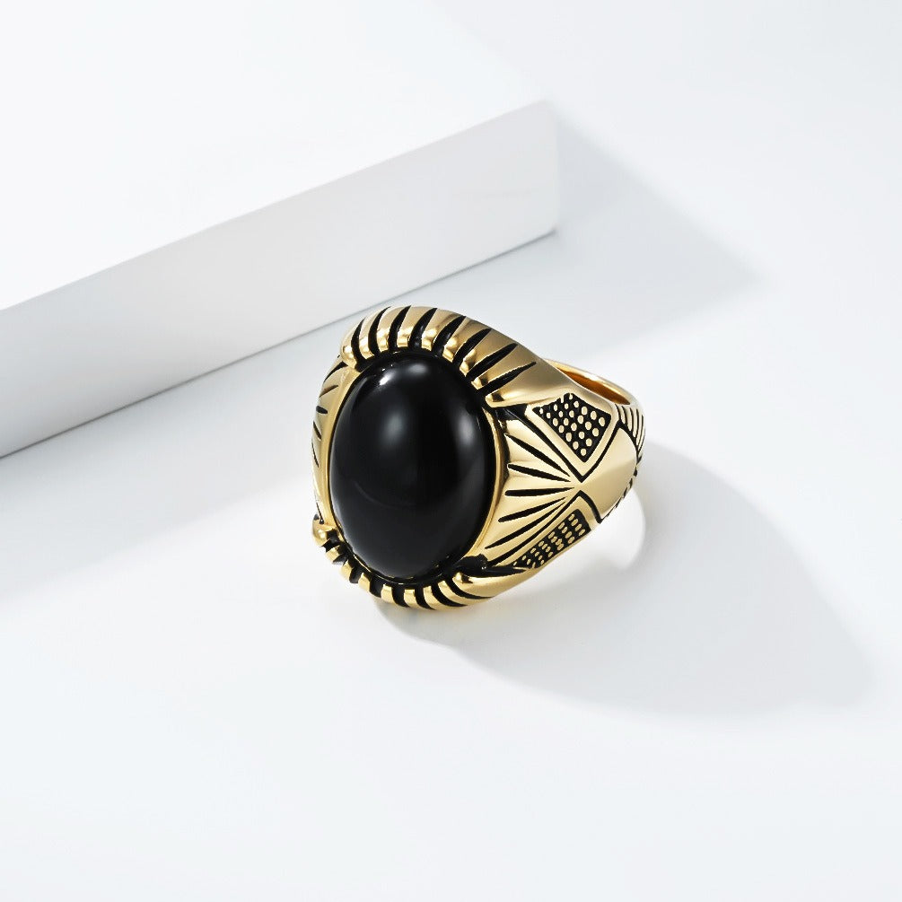 Kemstone Black Inlay Stainless Steel Signet Ring for Men – Vintage Punk Biker Style K-R1125
