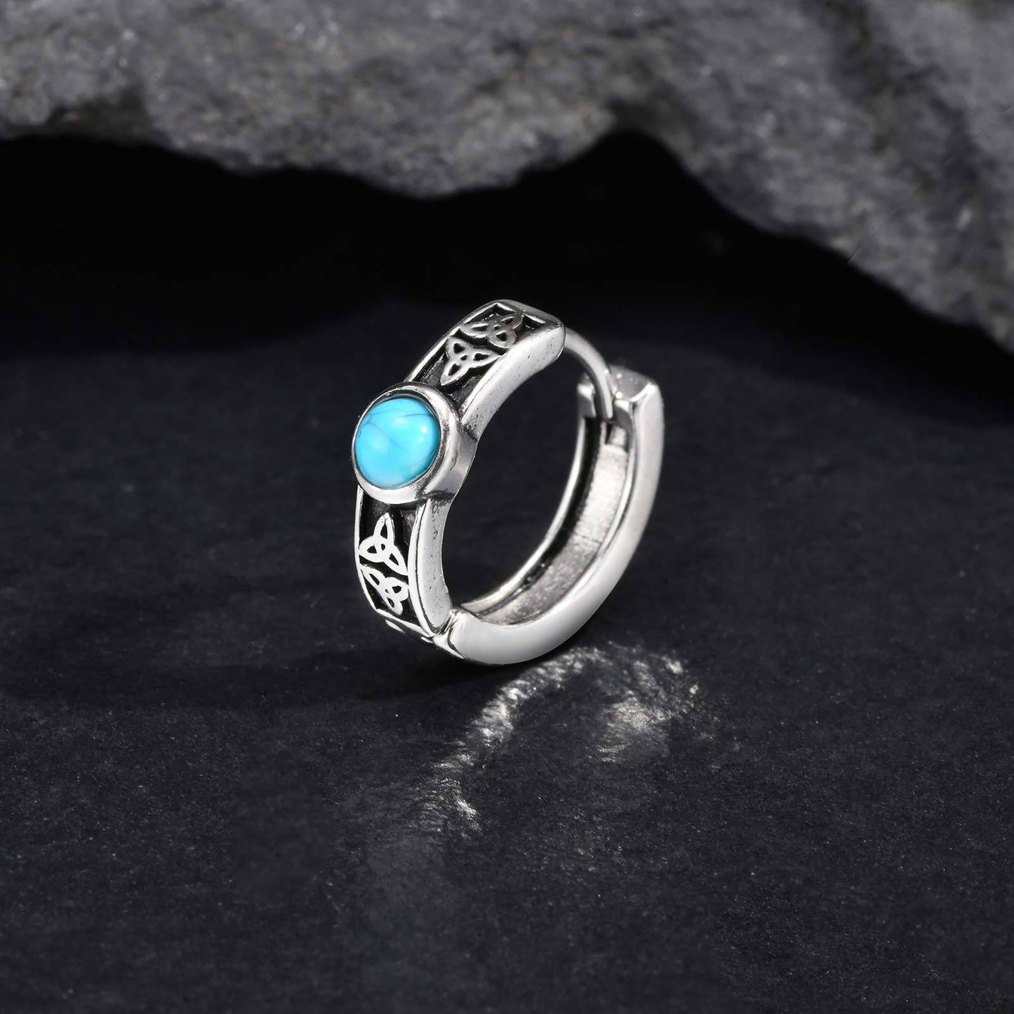 Kemstone Men’s Stainless Steel Hoop Earrings – Celtic Knot Turquoise EH-748