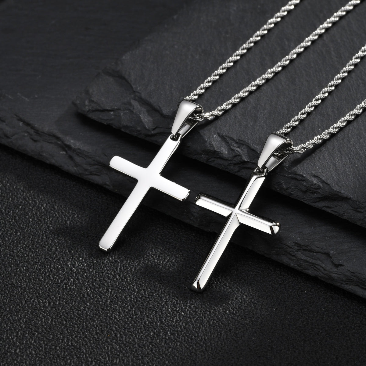 Kemstone Stainless Steel Cross Necklace for Men Rounded Edge PN-2473