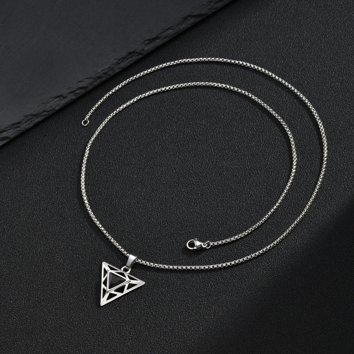 Kemstone Black Cubic Zirconia Triangle Pendant for Men Stainless Steel PN-2455