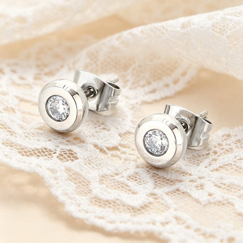 Kemstone Titanium Steel Round Cubic Zirconia Stud Earrings for Men & Women KE123975-GC
