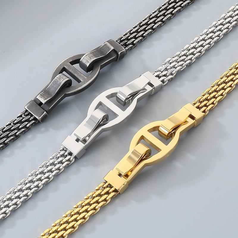 Kemstone Link Clasp Bracelet for Men Women Titanium Steel Flat Mesh Chain KB212801-KFC