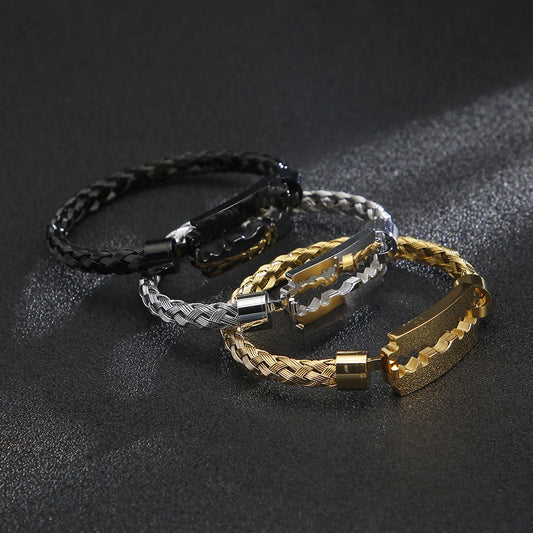 Kemstone Titanium Steel Cuff Bracelet for Men - Braided Blade Design with Premium Electroplated Finish KB130548