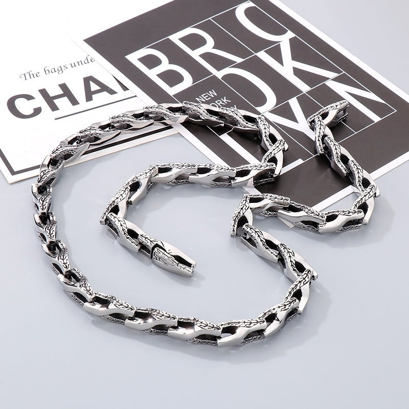 Kemstone Titanium Steel Snake Bone Bracelet & Necklace – Articulated Chain Style for Men KB152068-KJX