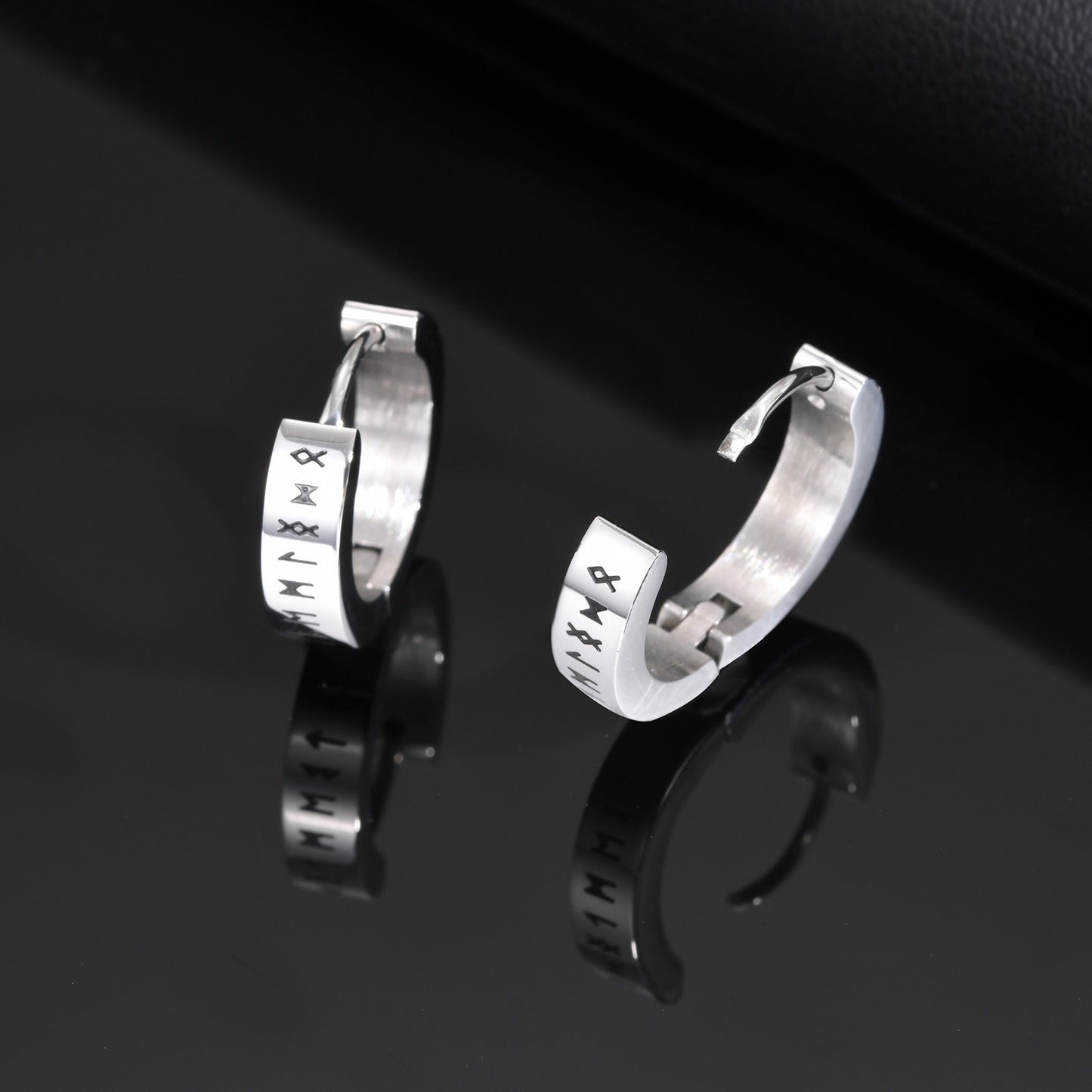 Kemstone Viking Rune Hoop Earrings – Stainless Steel Men’s Earrings EH-514