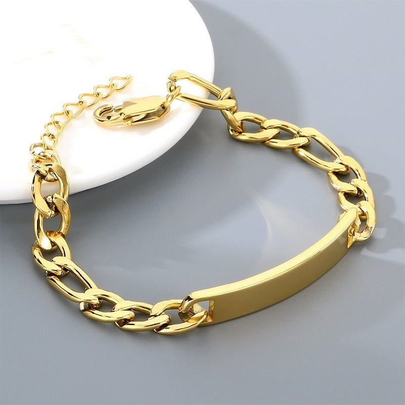 Kemstone ID Bracelet for Men Titanium Steel Cuban Chain Curved Bar KB212145-KFC