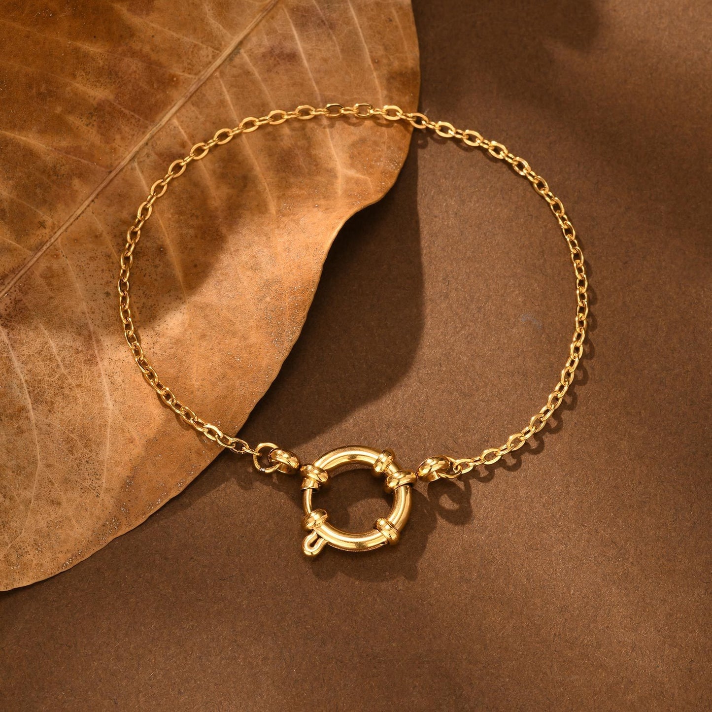 Elegante pulsera de cadena cuadrada de acero inoxidable con cierre de burbuja - Joyería minimalista de oro para mujer, ideal para uso diario y regalo BR-2167