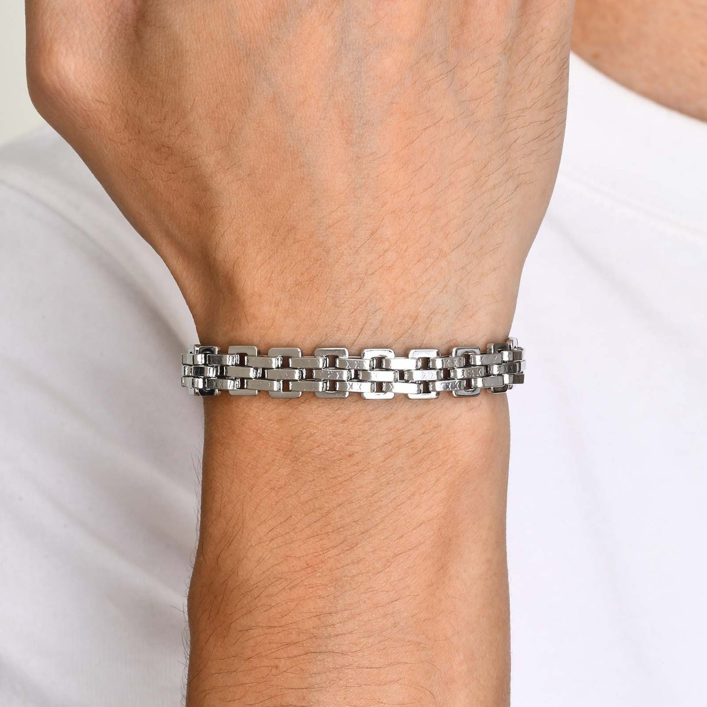 Kemstone Stainless Steel Woven Chain Bracelet for Men Silver Minimal Link Design BR-1555