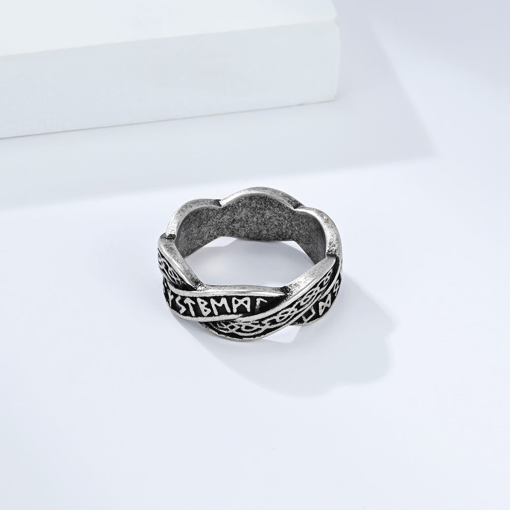Kemstone Stainless Steel Viking Rune Knot Ring – Woven Band Design for Men & Women K-R119