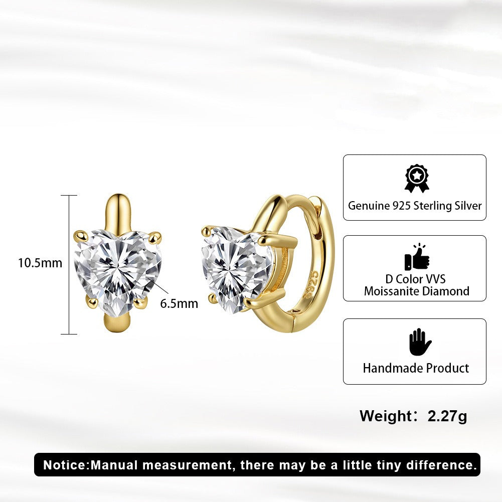 Kemstone Heart Huggie Earrings for Women 925 Sterling Silver Moissanite Hoop MOE21