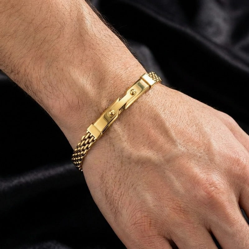 Kemstone Titanium Steel Woven Chain Bracelet for Men Curved Plate KB213344-KFC
