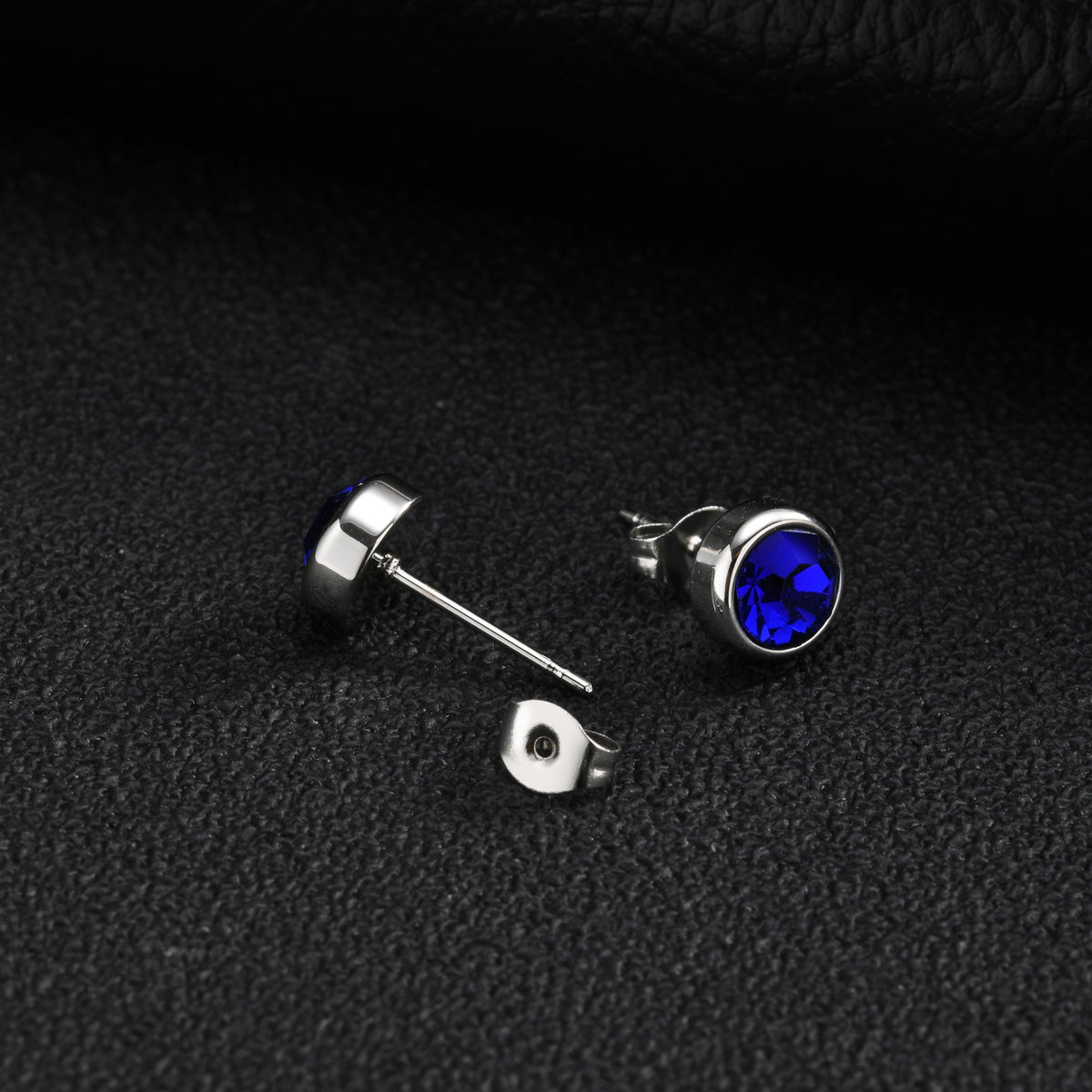 Kemstone Blue Cubic Zirconia Stud Earring for Men Stainless Steel ES-171