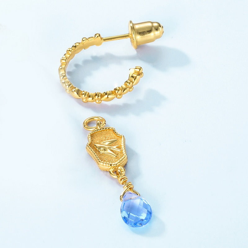 Pendientes Kemstone con diseño floral original, hechos a mano, en plata de ley S925 con incrustaciones de cristal azul, para mujer.