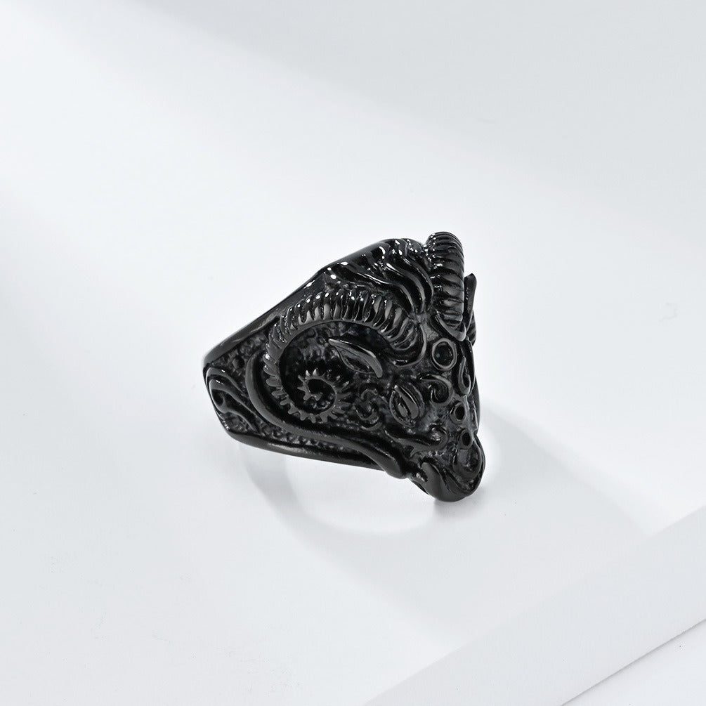 Kemstone Goat Head Relief Stainless Steel Signet Ring for Men – Vintage K-R882