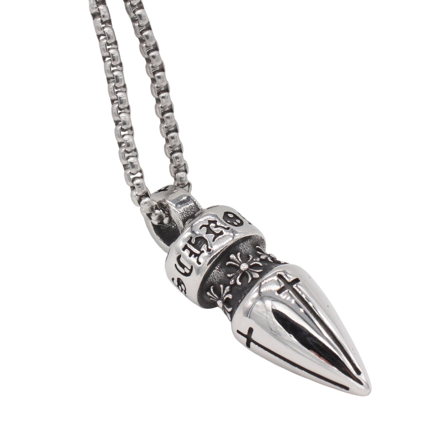 Kemstone Vintage Cross Bullet Pendant Necklace – Titanium Steel Gothic Style P1531