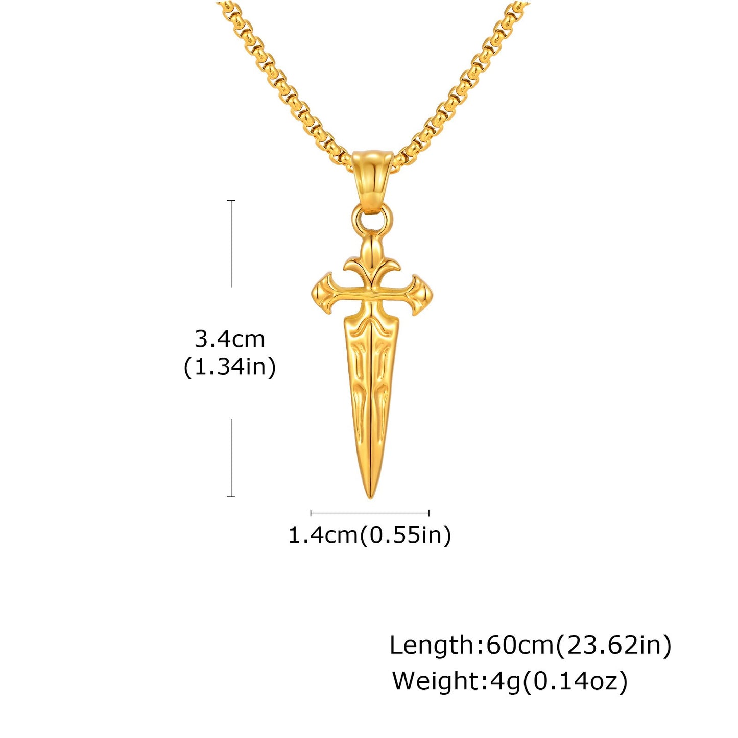 Kemstone Stainless Steel Sword Cross Pendant Necklace – Gold Silver for Men PN-2241