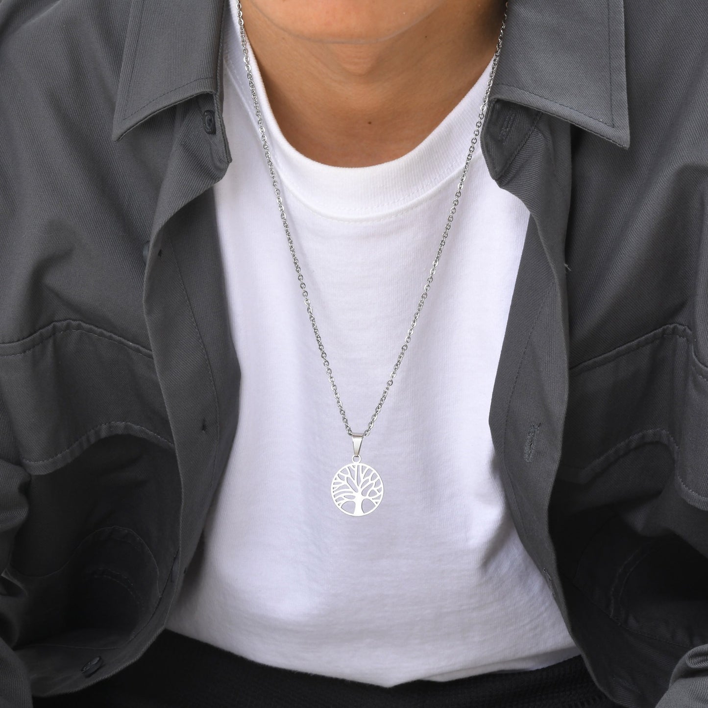 Kemston Tree of Life Necklace for Men Stainless Steel Openwork Pendant PN-1974