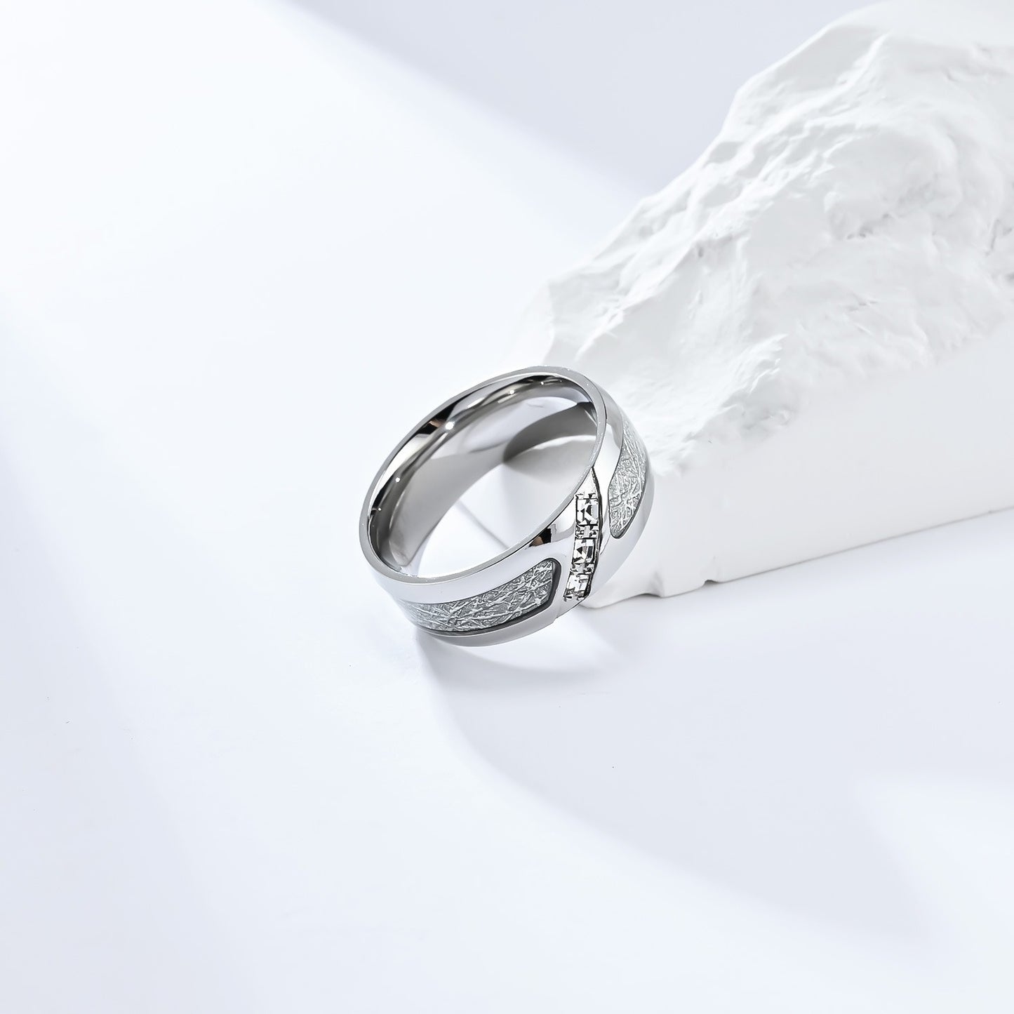 Kemstone Frost Texture Cubic Zirconia Stainless Steel Ring for Men – 8mm Band K-R777