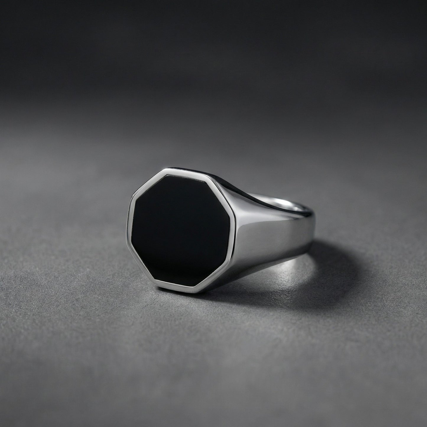 Kemstone Stainless Steel Punk Hexagonal Black Resin Ring for Men C-1088