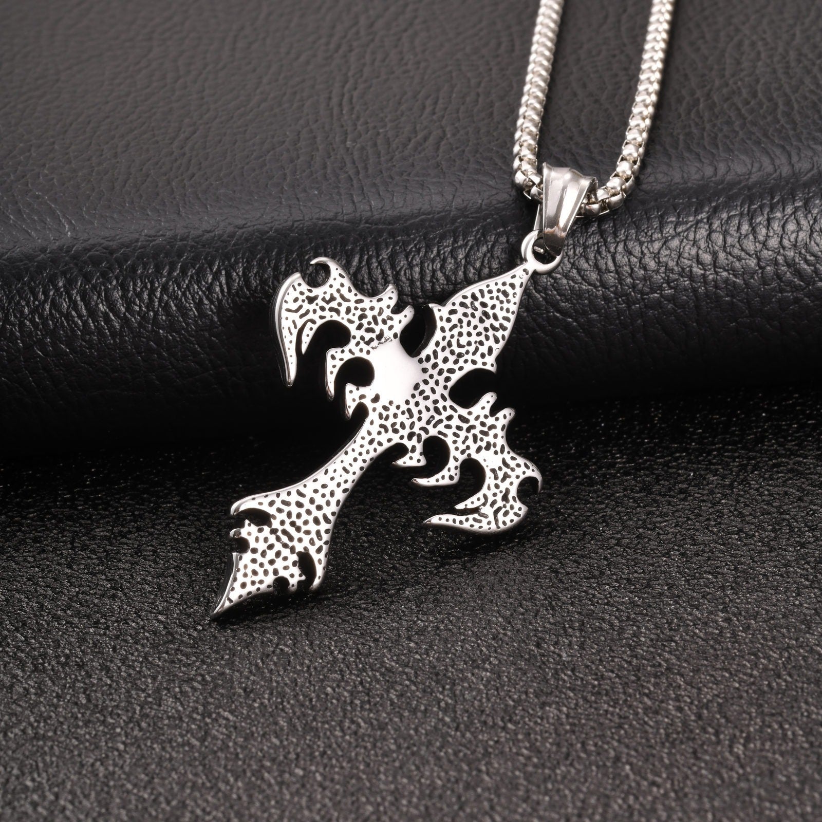 Flame Cross Pendant Necklace for Men – Gothic Silver | Kemstone