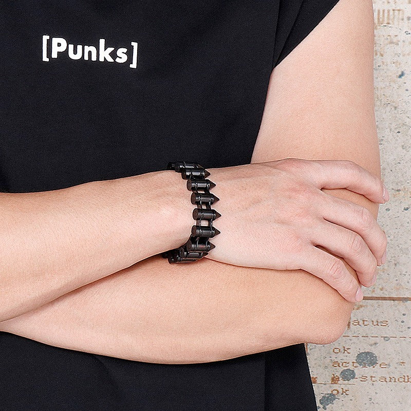 Kemstone Bullet Spike Bracelet – Stainless Steel Rugged Biker Men’s Jewelry KB149758