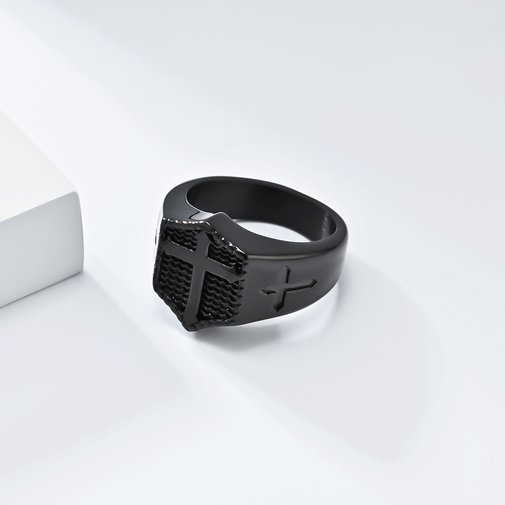 Kemstone Men’s Stainless Steel Cross Ring – Gothic Biker Band K-R895