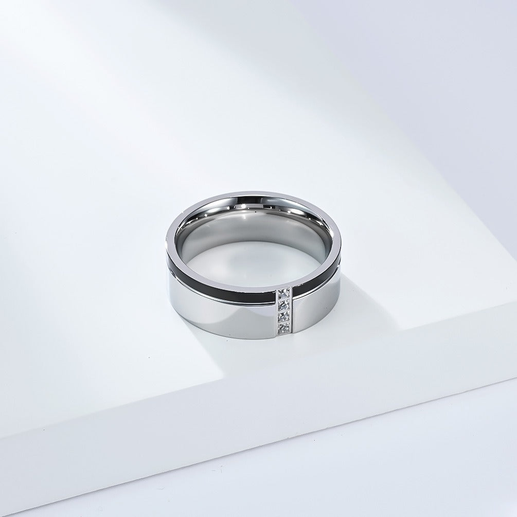 Kemstone Men’s Stainless Steel Ring – Two-Tone Zircon Inlay Band K-R1061