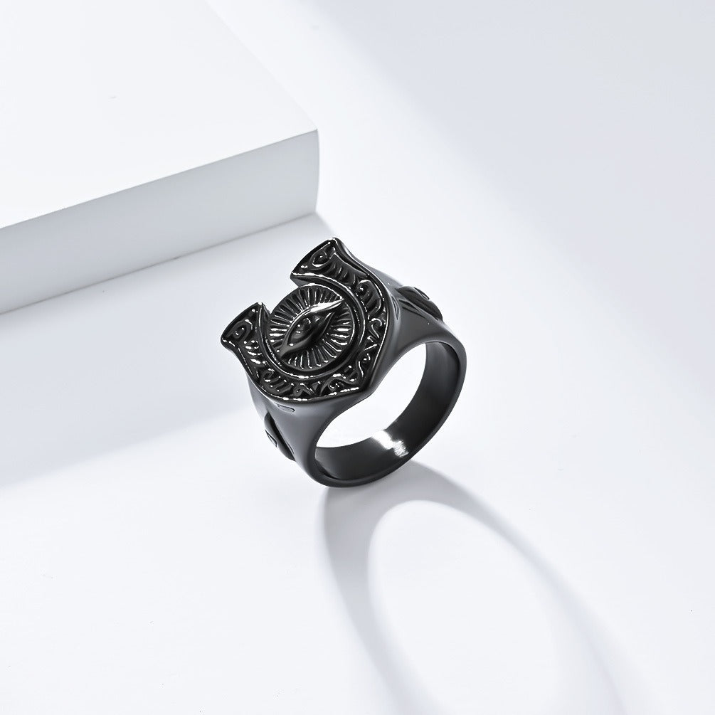 Kemstone Stainless Steel Horseshoe Eye Signet Ring for Men K-R808