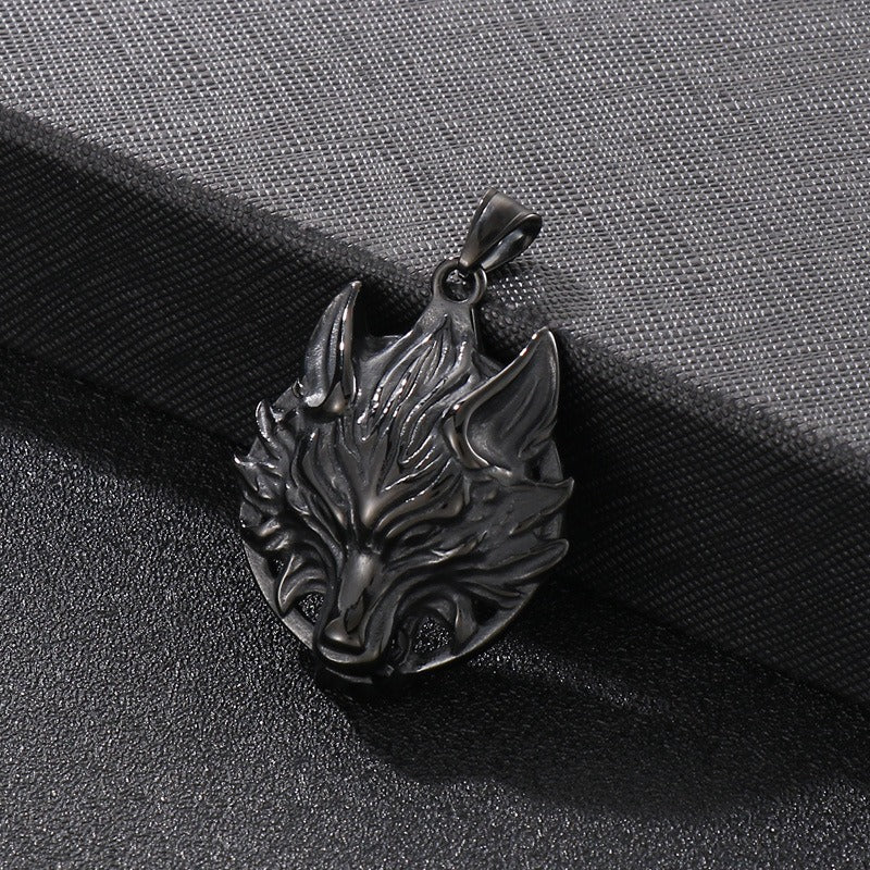 Kemstone Viking Wolf Head Pendant – Matte Stainless Steel Necklace for Men, Norse Punk Streetwear Jewelry KP81873